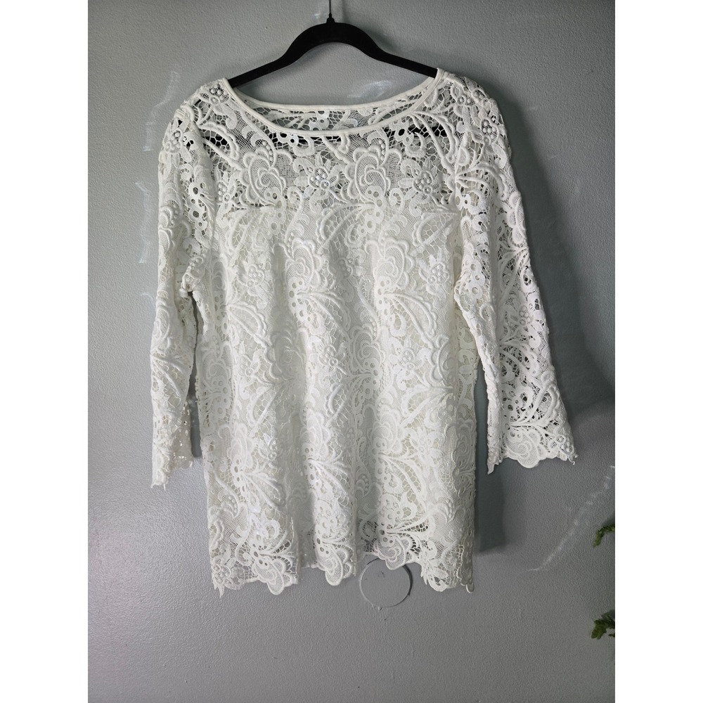 J. Jill White Lace Long-Sleeve Lace Blouse - Picture 2 of 6